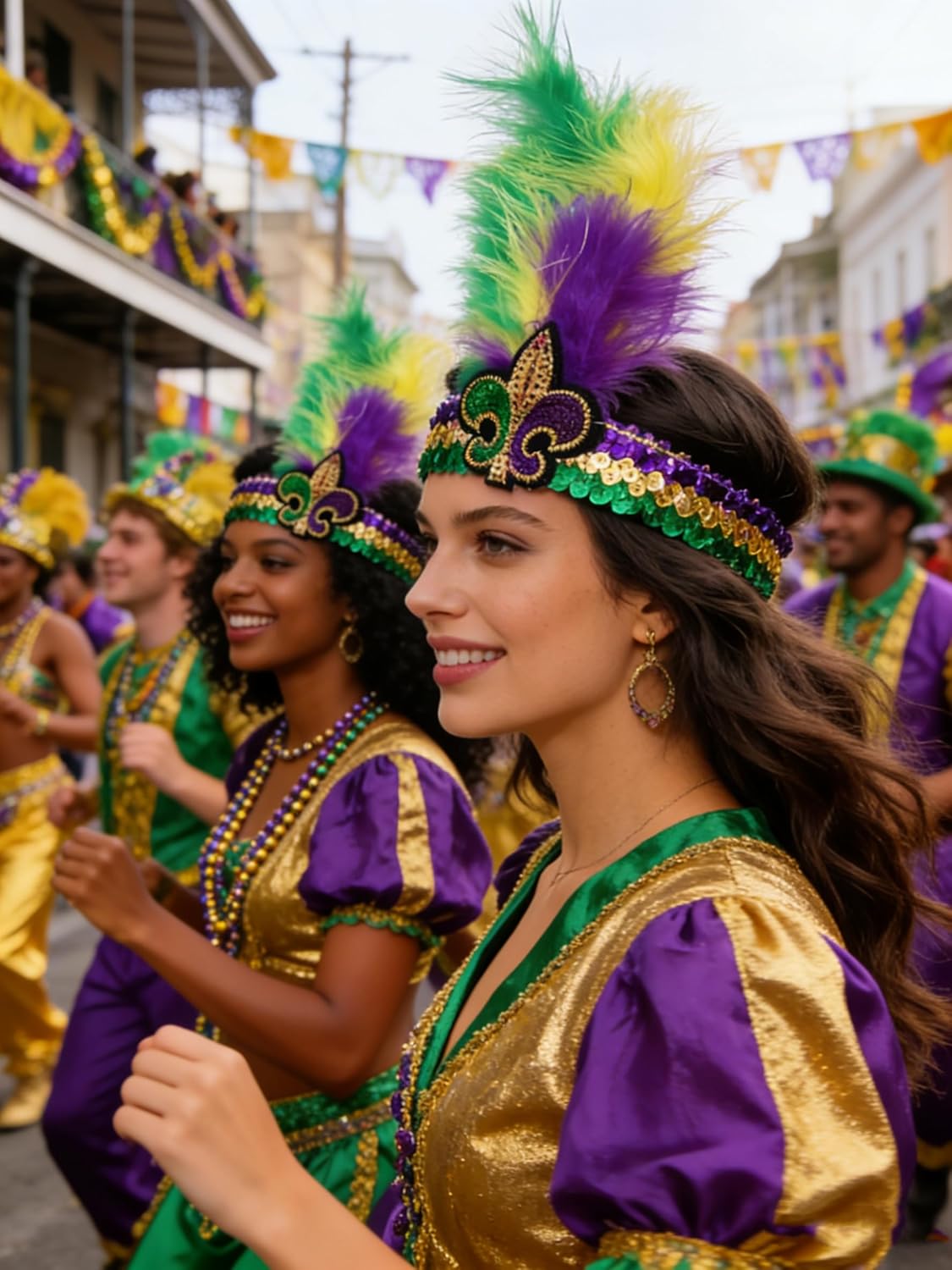 Wittocs 2 Pack Mardi Gras Feather Sequin Fleur De Lis Headband Purple Yellow Green Flapper Headband Cocktail Adjustable Headwear Carnival Parade Supplies Party Favor for Women - Image 6