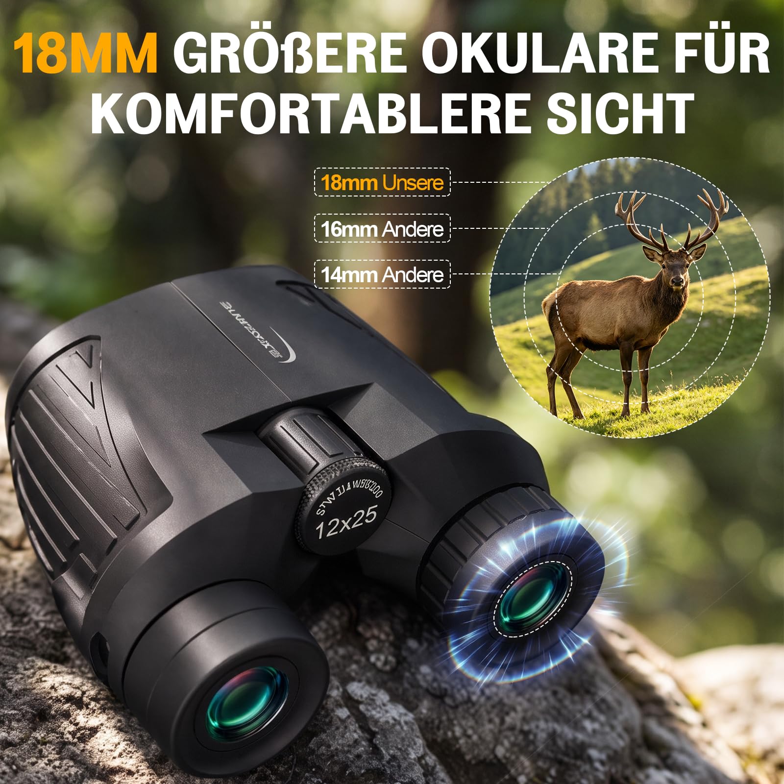 Aurosports Fernglas 15x25 Kompakt Fernglas für Kinder Erwachsene Ferngläser | Klein, Hochauflösend, Einfacher Fokus, Vogelbeobachtung, Reisen Jagd, Konzerte, Camping, Theater, Sportüberwachung, Schwarz