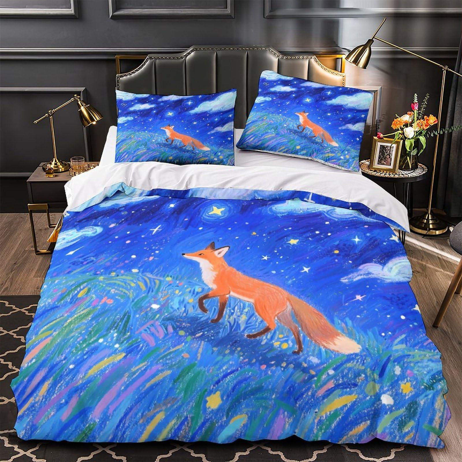 Parure de lit 260x220 imprimé 3D renard housse de couette microfibre super douce
