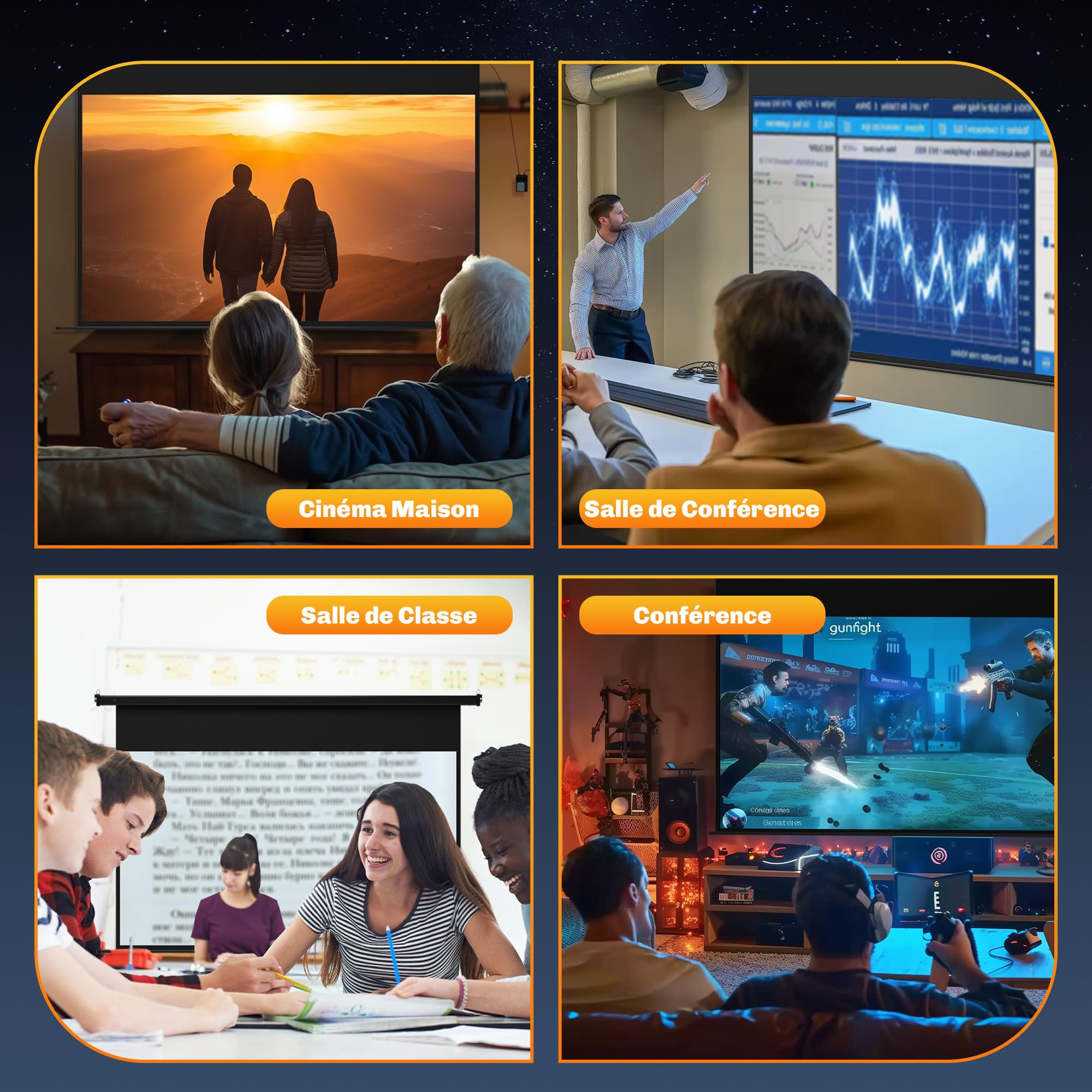 HOMCOM Schermo proiettore da 100 pollici, 16:9 4K HD schermo di Proiezione motorizzato ed elettrico, schermo di Proiezione TV e Home theatre, Montaggio a Parete o Soffitto, Pannello di Controllo e