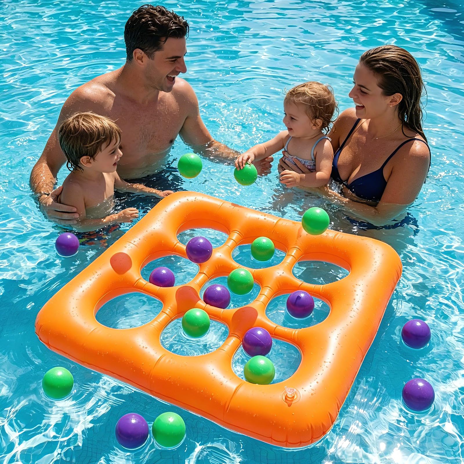 Hainue Tic-Tac-Toe Gonflable pour Piscine Jeu de Morpion avec 10 Balles et Pompe Manuelle