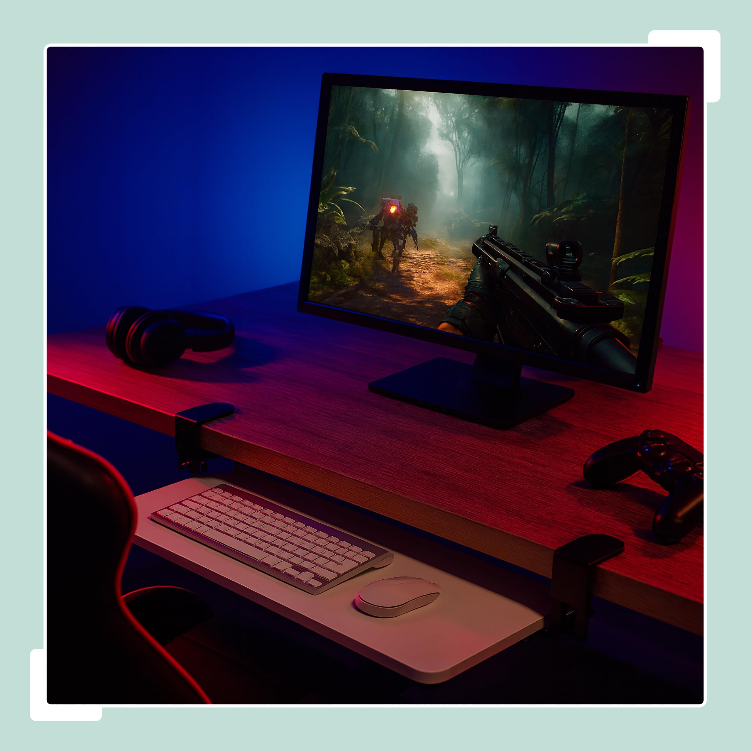 Relaxdays Support Coulissant pour Clavier et Souris, Design Moderne, Montage sans perçage, Plateau 65 x 34 cm, Blanc