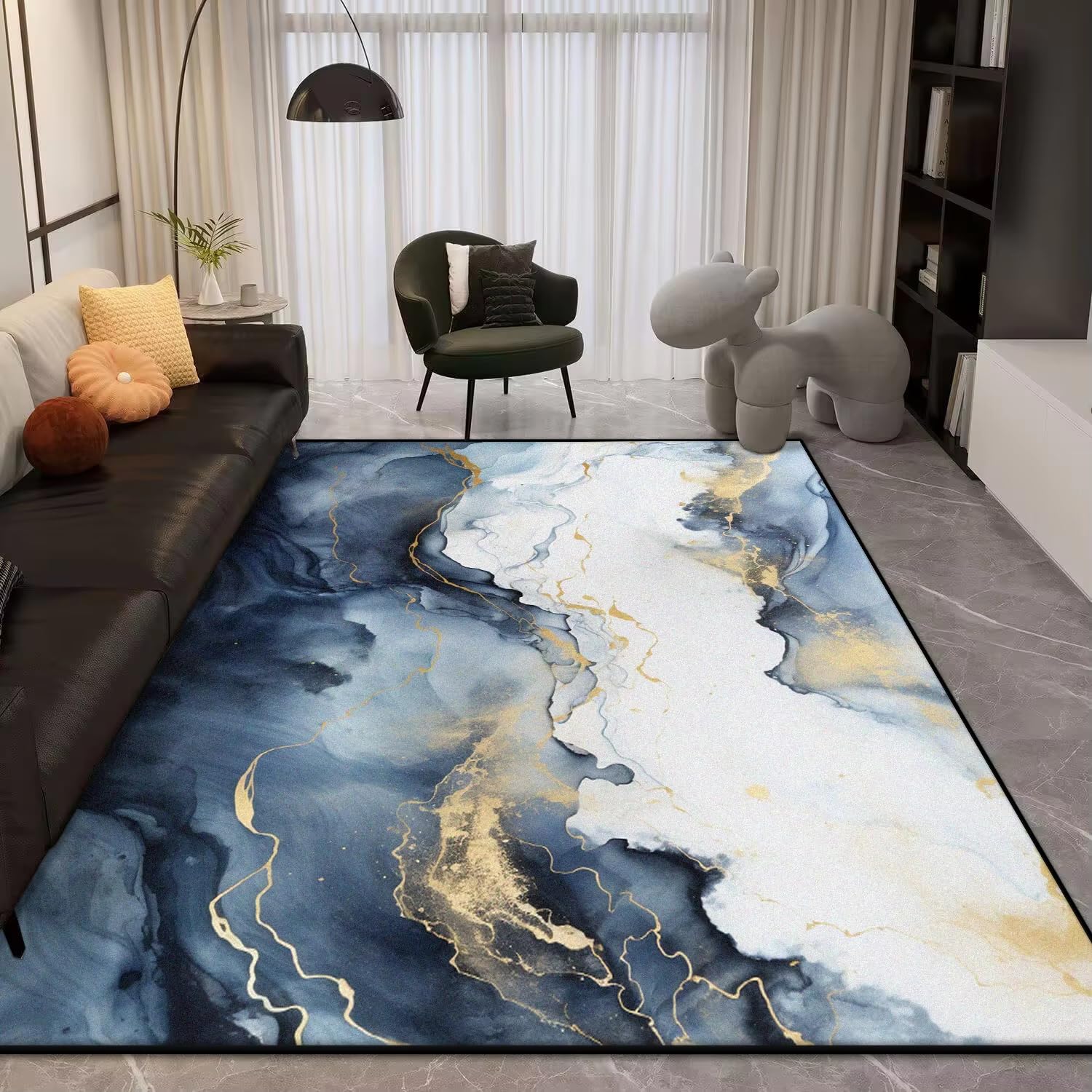 Tapis de salon antidérapant pour entrée et bureau au style marbre