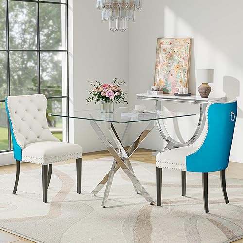 Miniatura 40 de Juego de mesa de comedor de cristal para 4 personas con mesa cuadrada de cocina de vidrio templado de 36 pulgadas, juego de comedor de 5 piezas con