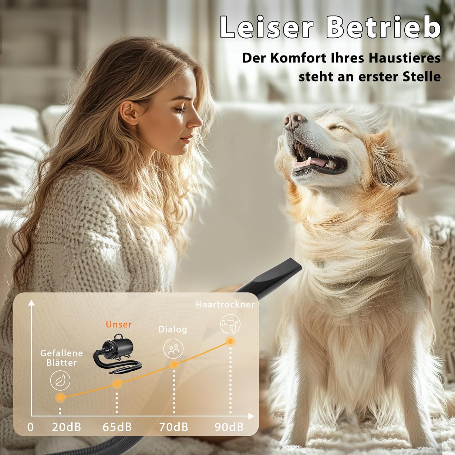 Dog Hair Dryer Blaster 3000W, Pet Hair Dryer, Low Noise Temperature Heater with 4 Different Nozzles, Deep Black 4