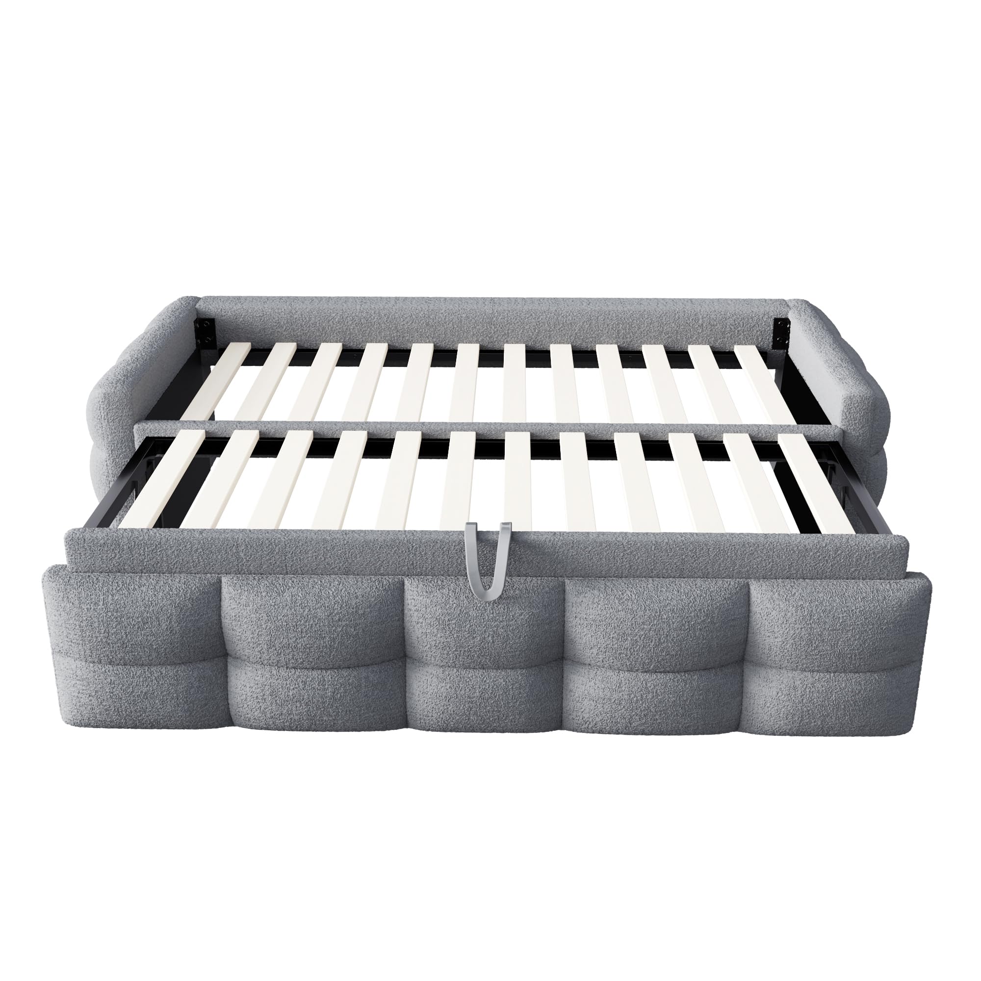 Lubvtti Divano letto pieghevole 90×180-190 cm, tessuto in velluto, con rete a doghe, letto imbottito multifunzionale, grigio (materasso non incluso)