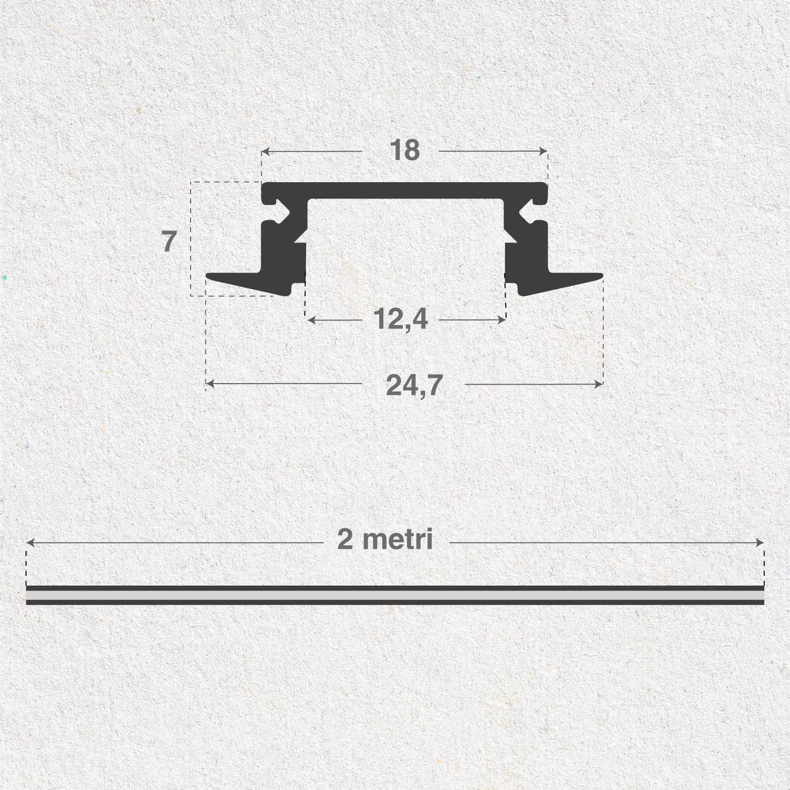 Eurocali 10x Profili da 2 metri (20mt) in Alluminio Bianco per Strisce LED Schermatura Opaca ingombro max striscia led 12.4mm - 24.7 x 7