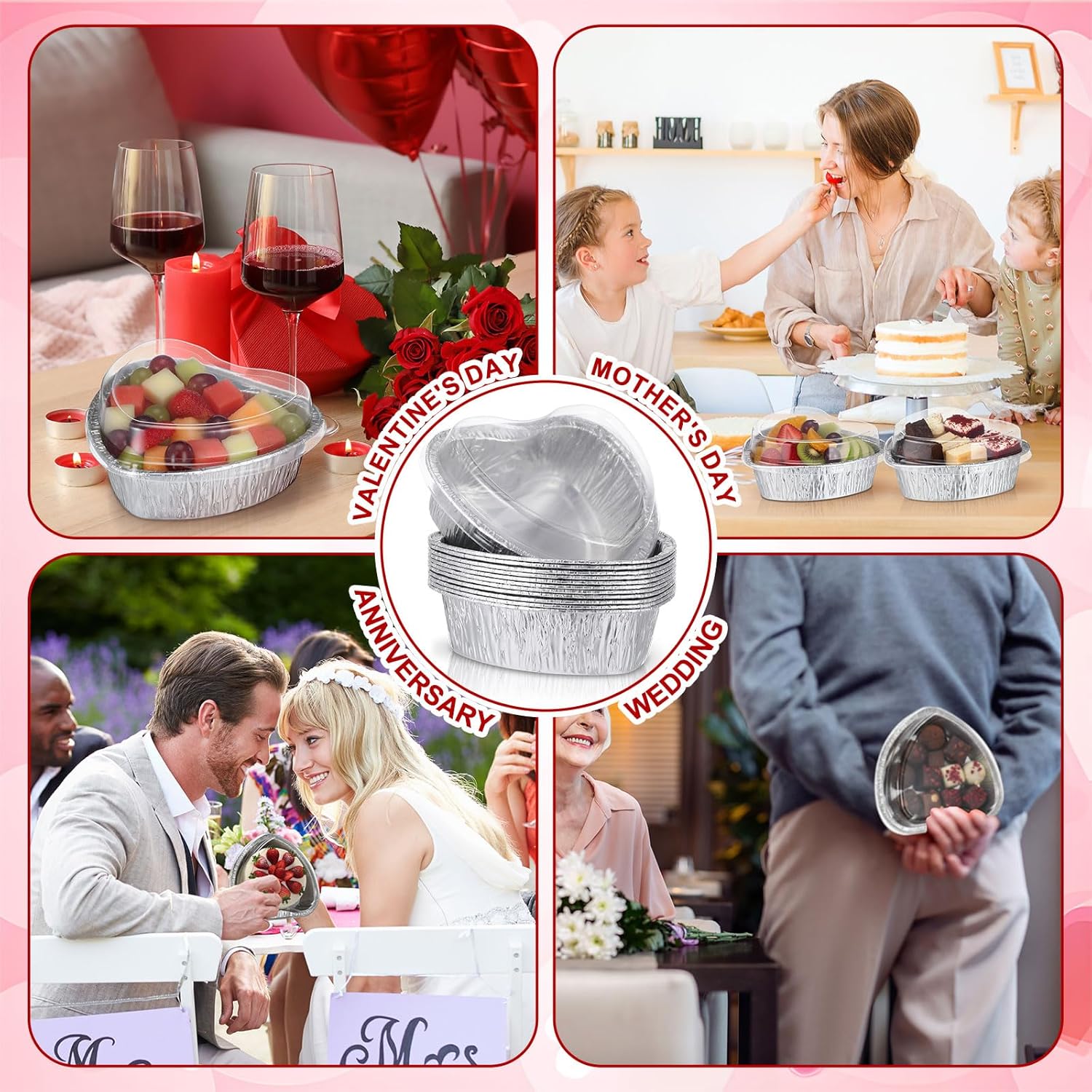 Hushee 36 Pcs 12 oz Valentine's Day Heart Shaped Cake Pan with Lid 5.5 Inch Aluminum Foil Disposable Cupcake Baking Pan Heart Food Packing Muffin Tin Liner Pudding Cooking Cup for Mother's Day