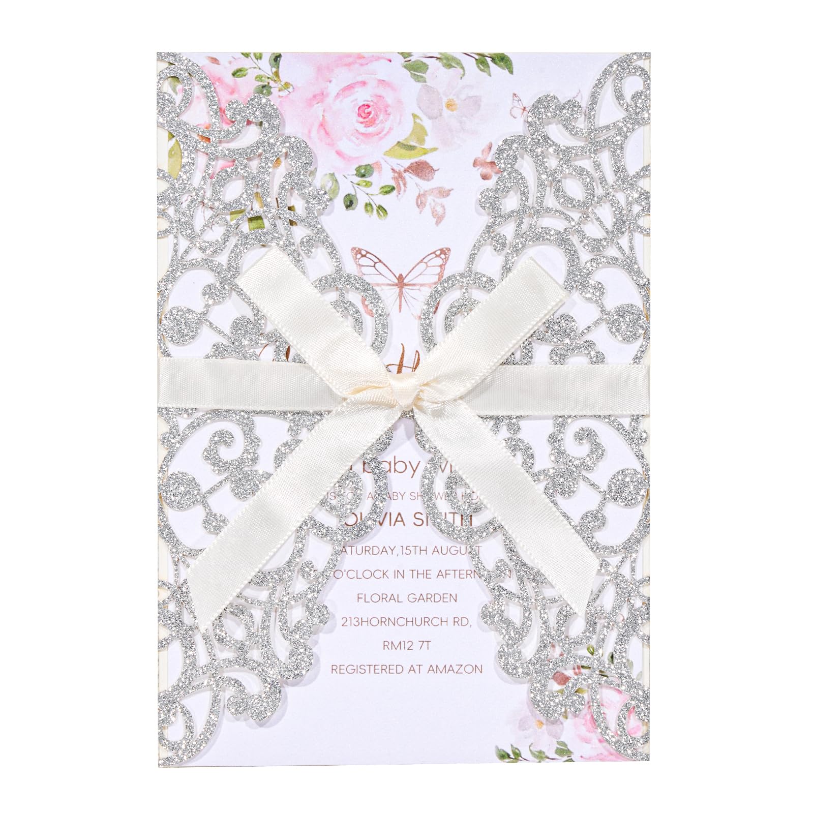 Hochzeitseinladungen mit Umschlägen und RSVP-Karten, Bändern, lasergeschnitten, blanko, Innenblatt, Perlpapier, Tarjetas de Invitación Para Boda XV Anos Quinceañera, Hochzeitseinladung, 50 Stück
