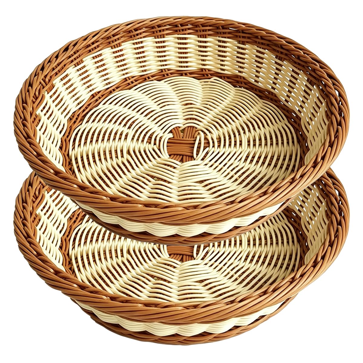 RT&BS 2 Pezzi Cestino Rotondo in Vimini per il Pane, Cestini in Vimini per la Frutta, Cestino Pasquale, Cestini Rotondi Ecologici per Conservare Pane, Frutta, Verdura, Snack, Dolciumi (Bicolor, G)