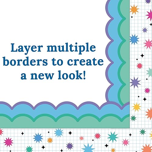 Miniatura 6 de Happily Ever Elementary Retro Remix 39 pies de Cool Waves - Bordes festoneados verde y azul para fiestas, taquillas, cubículos, decoración de