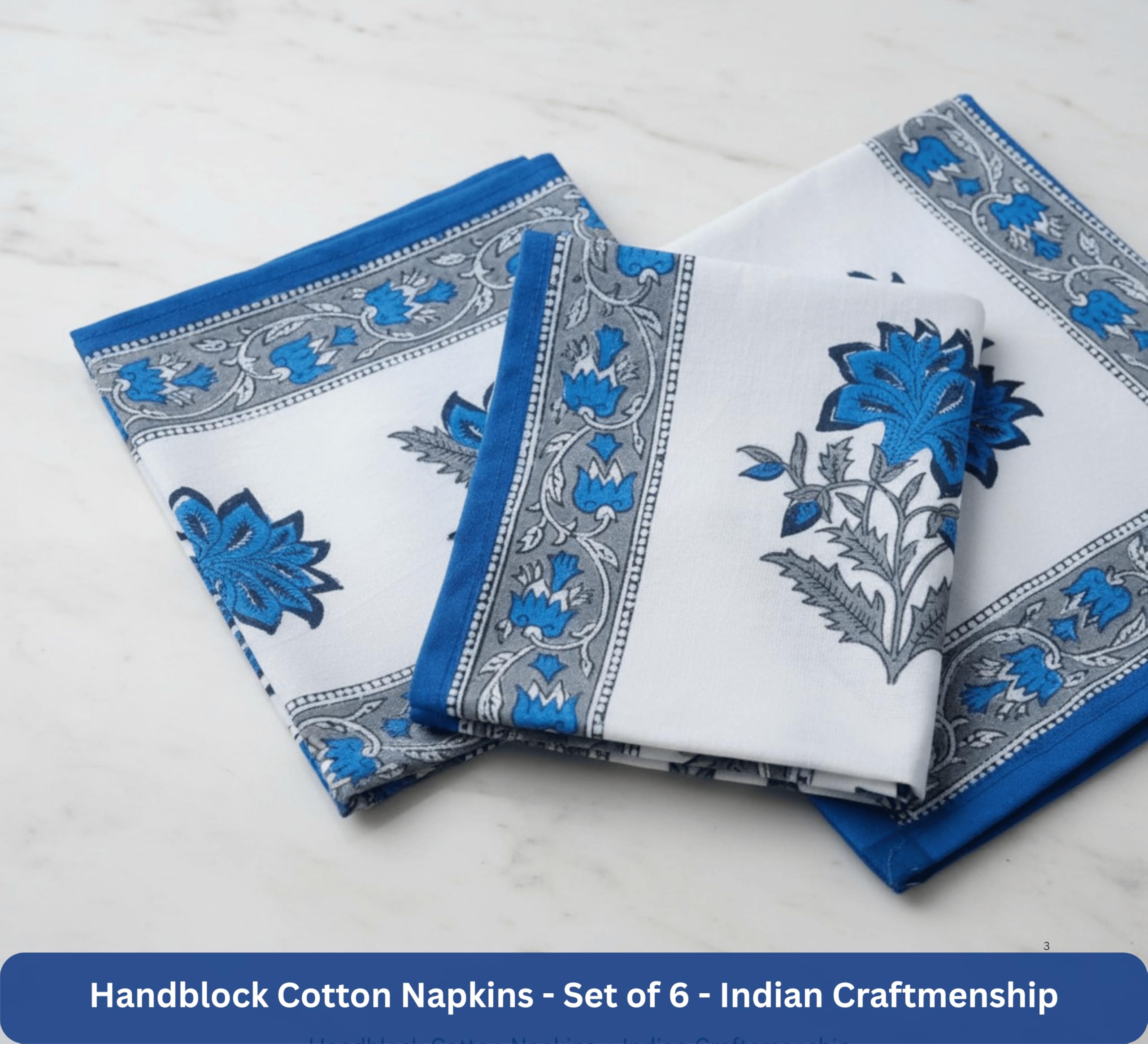 Juego de 6 servilletas de tela de algodón de alta calidad, reutilizables, lavables, perfectas para cenar, bodas y eventos (azul 4, 45,7 x 45,7 cm)