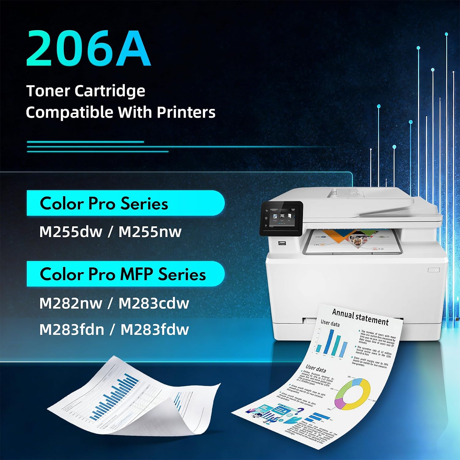 206A High Yield Toner Cartridge set 4-Pack (With Chip) Replacement for HP 206A W2110A W2111A W2112A W2113A Toner Cartridge work for Color Pro M255, MFP M283 Series Printers, Black Cyan Yellow Magenta