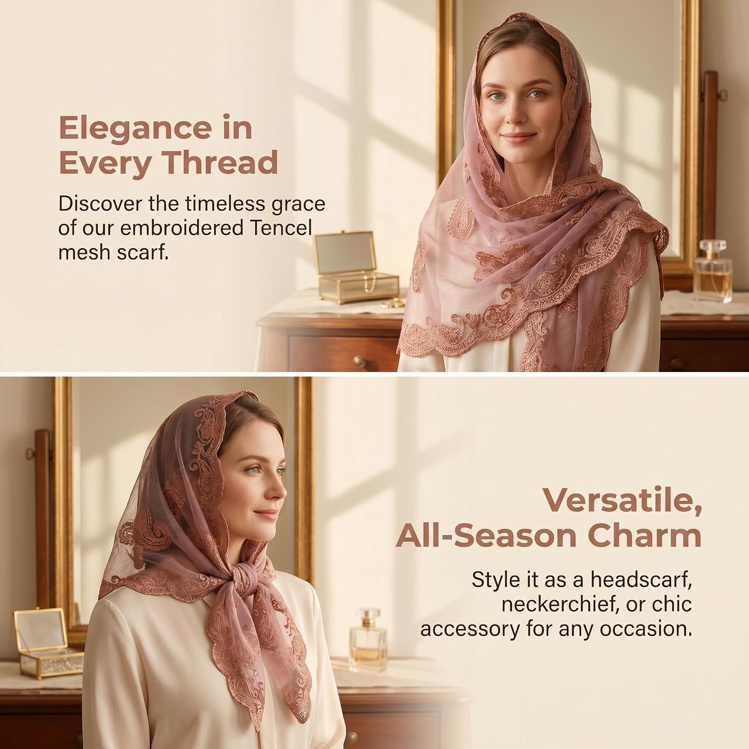 Women's Embroidery Hair Scarf Headband, Sheer Mesh Lace Head Wrap Bandana Accessories image 2