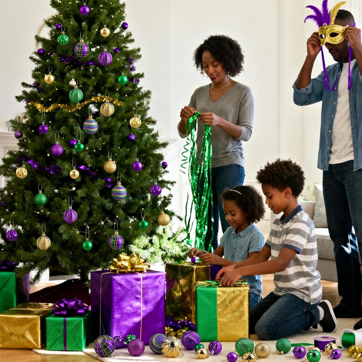 Syhood 59 Pcs Mardi Gras Ball Ornaments 3 Sizes Mardi Gras Shatterproof Ball Purple Yellow Green Decorations Plastic Masquerade Decorations for Holiday Party Supplies - Image 3