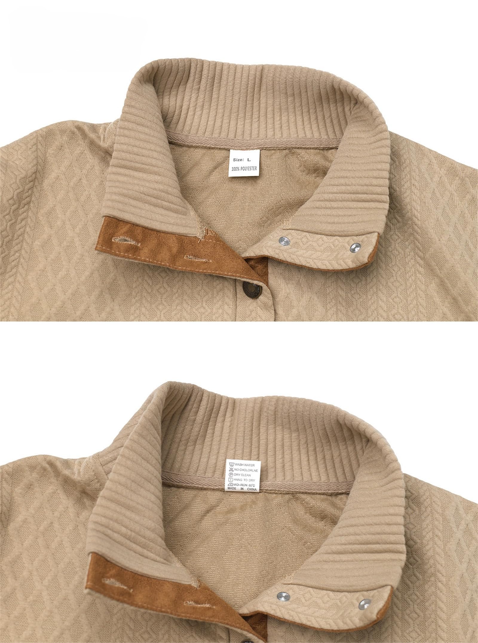 Generisch Jersey casual para hombre, de cachemira, cuello alto, manga larga, cuello alto, con botones de 1/4, para otoño