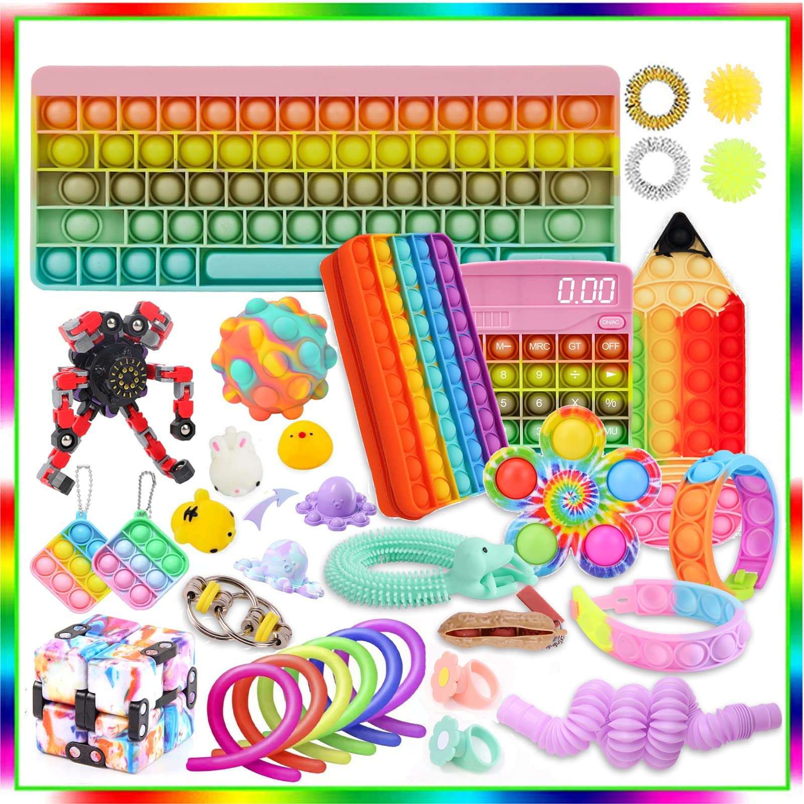 33 Pcs Figit Toys Packages, Pop Simple and Dimple In Its Anti-Anxiety Tools, Sensory Fidget Toys Set with Ball Tube Spinner Keyboard Figetsss Toys Sets Stress Relief Toys for Kids Fidget Packs (C1)