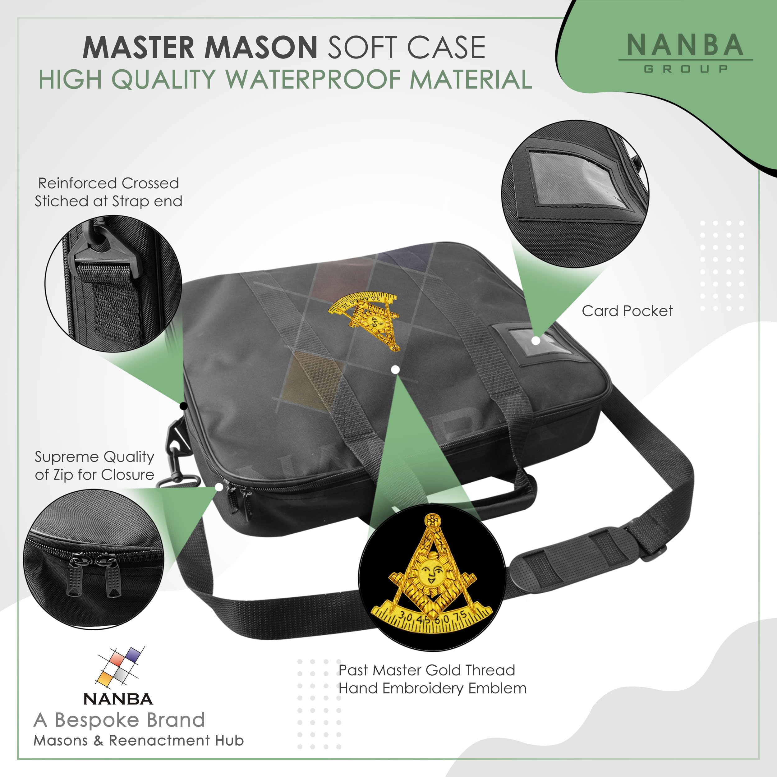 MASONS & REENACTMENT HUB – Past Master Gold Ricamo a Mano | Borsa Massone in Similpelle con Tracolla & Tasca Interna