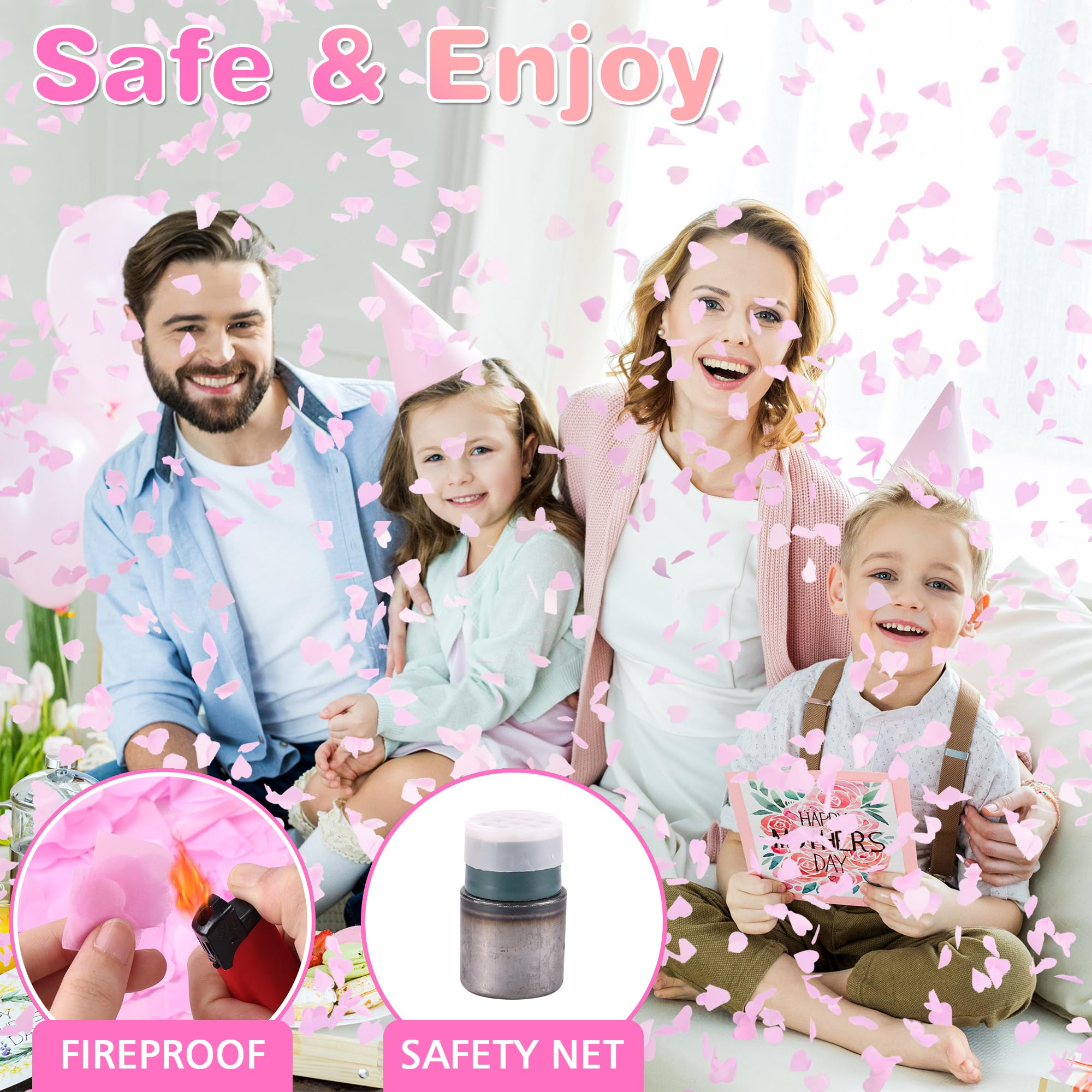 4 Pack Gender Reveal Konfettikanone, biologisch abbaubares rosa Konfetti-Papier mit Maisstärkepulver, luftbetriebene Launches 4,8-7,9 m, Konfetti-Blaster für Mädchen, Geschlecht offenbaren,