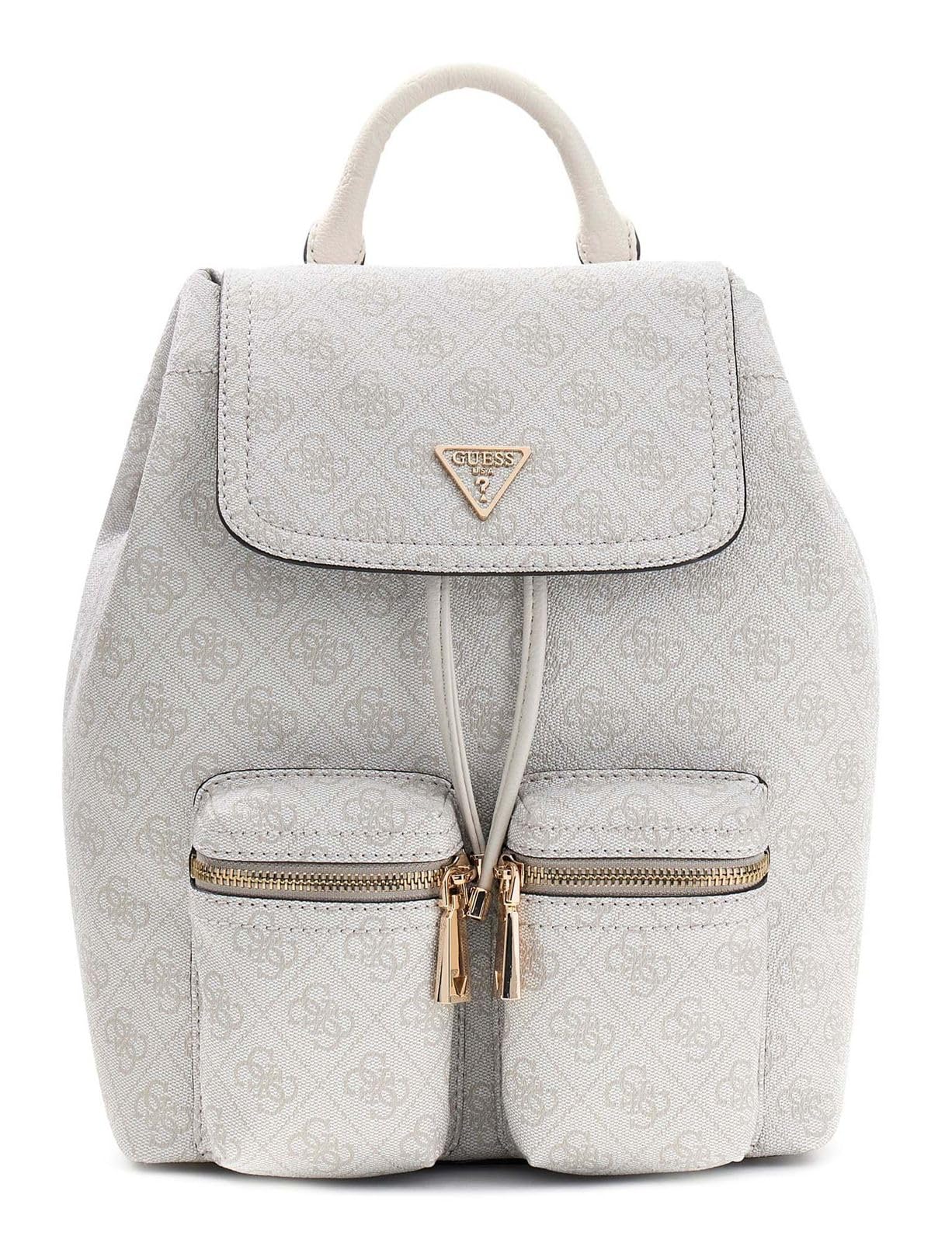 GUESS eğlence sırt çantası Manhattan II Flap Sırt Çantası Kemik Logo krem-beyaz