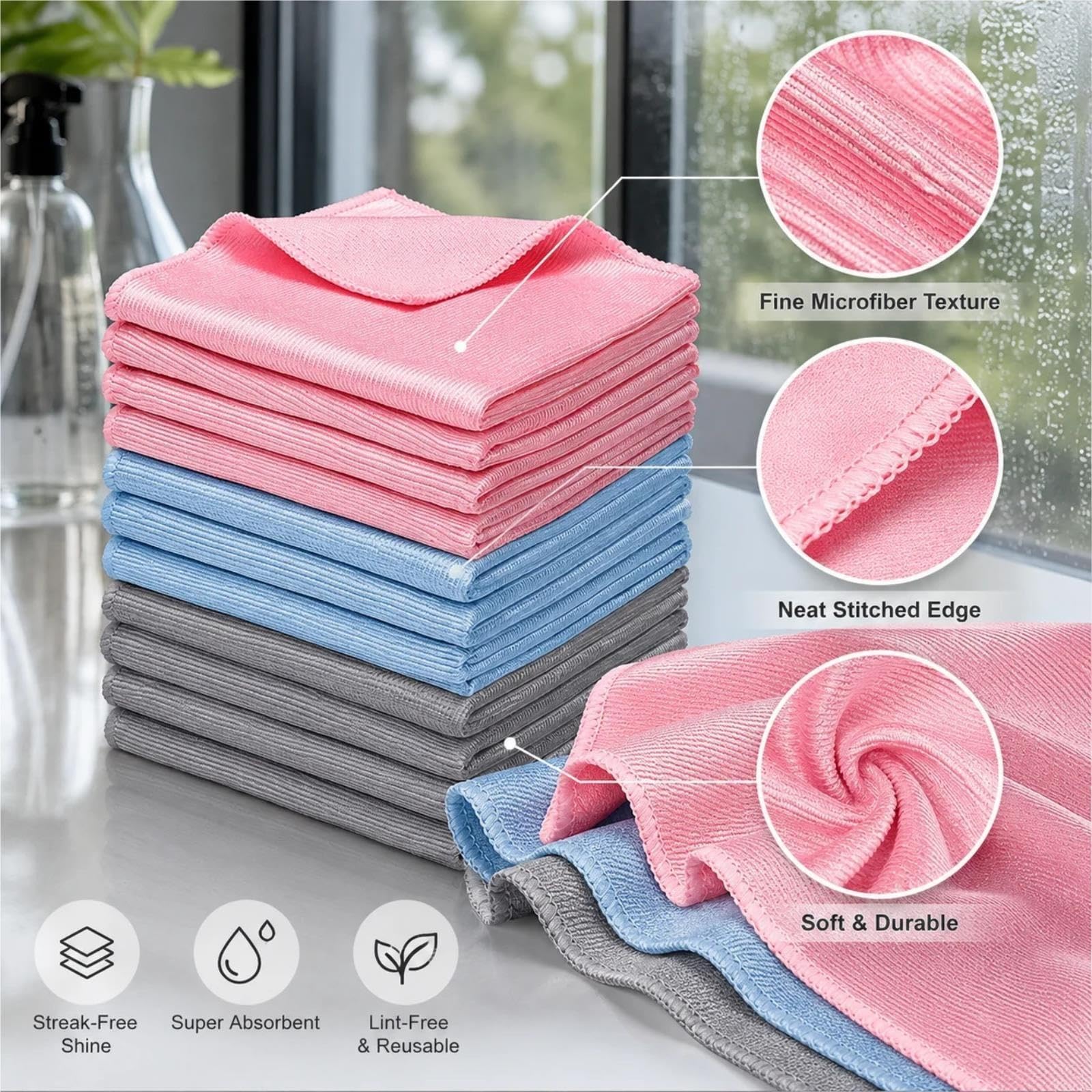 Chiffon de Nettoyage en Verre Non Pelucheux Microfibre