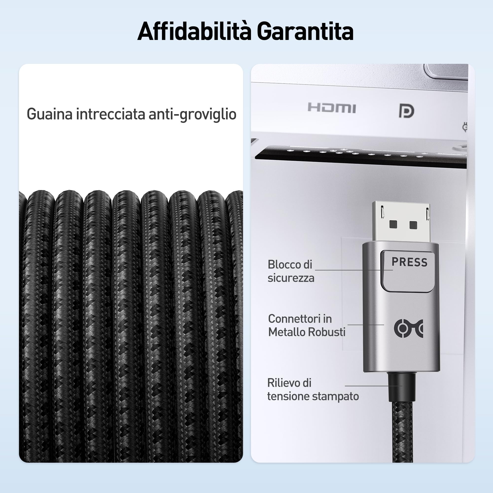 Cable Matters Cavo USB-C a DisplayPort 1.4 intrecciato, 1,8 m | 4K@120Hz, Cavo USB-C a DisplayPort 1.4, Compatibile con Thunderbolt 4 e USB4
