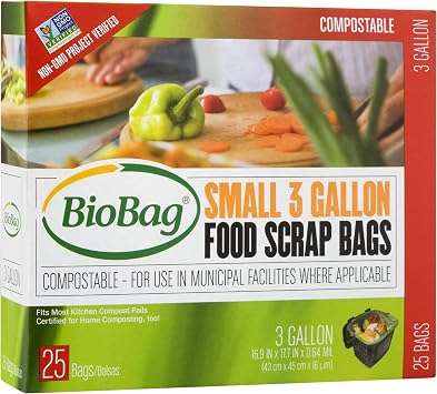 BioBag Premium Compostable Food Scrap Bags, 3 Gallon, 25 Count