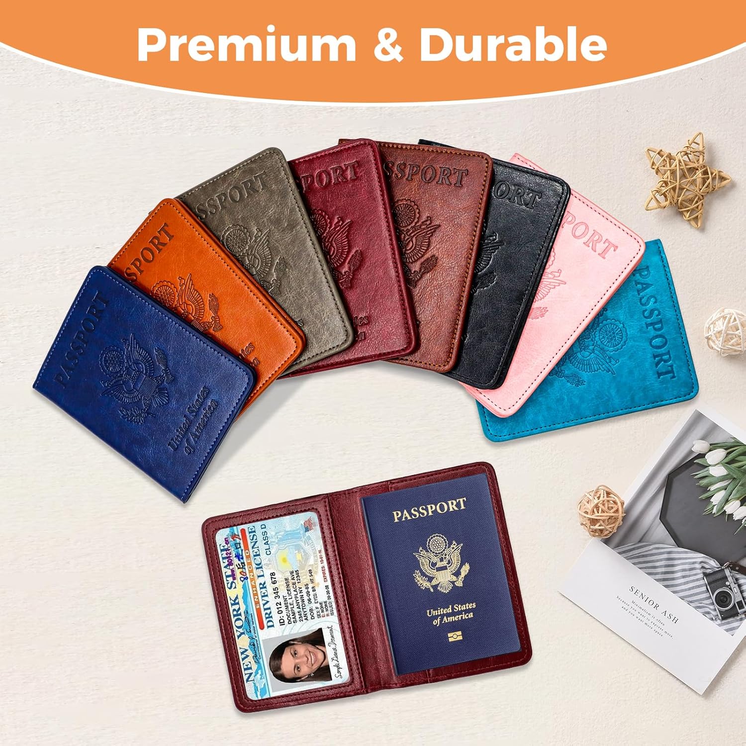 Passport Holder for Travel Essentials RFID Blocking Wallet Card Case PU Leather Passport Cover Women and Men (Wine) - Image 7