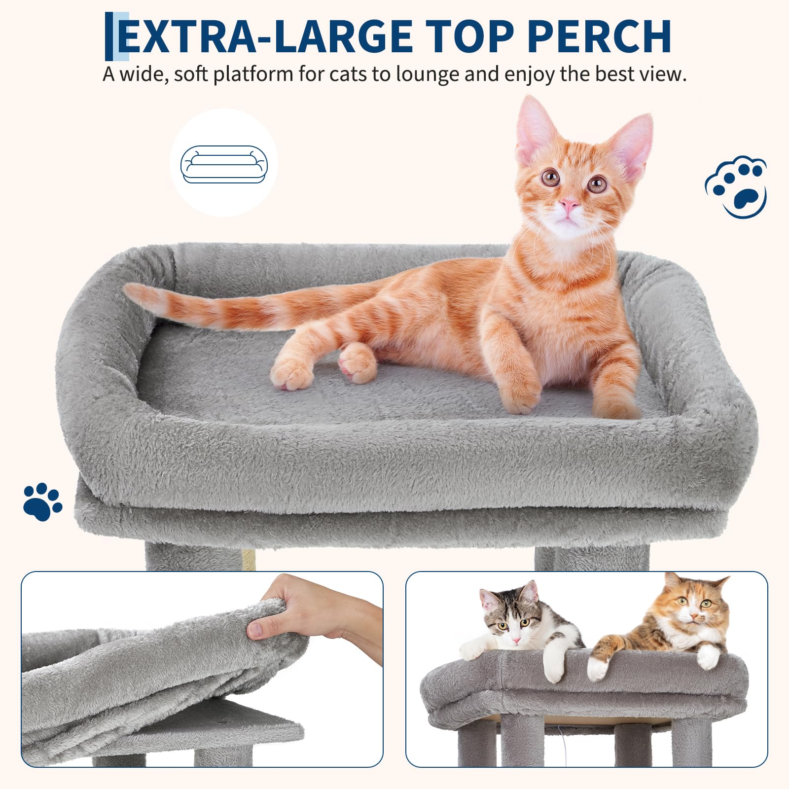 GarveeHome Torre Rascadora para Gatos Grandes - Árbol De 156 cm con 7 Postes De Sisal Natural, Plataforma Extra Grande y 2 Casas, Estructura Robusta para Maine Coon y Gatos Pesados - Gris
