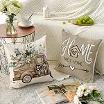 AVOIN colorlife Bless Our Maison de ferme Eucalyptus Feuilles Jetez des couvertures d'oreiller, 18 x 18 Boite de Inch maison Sweet maison Coussin Décorations Ensemble de 4