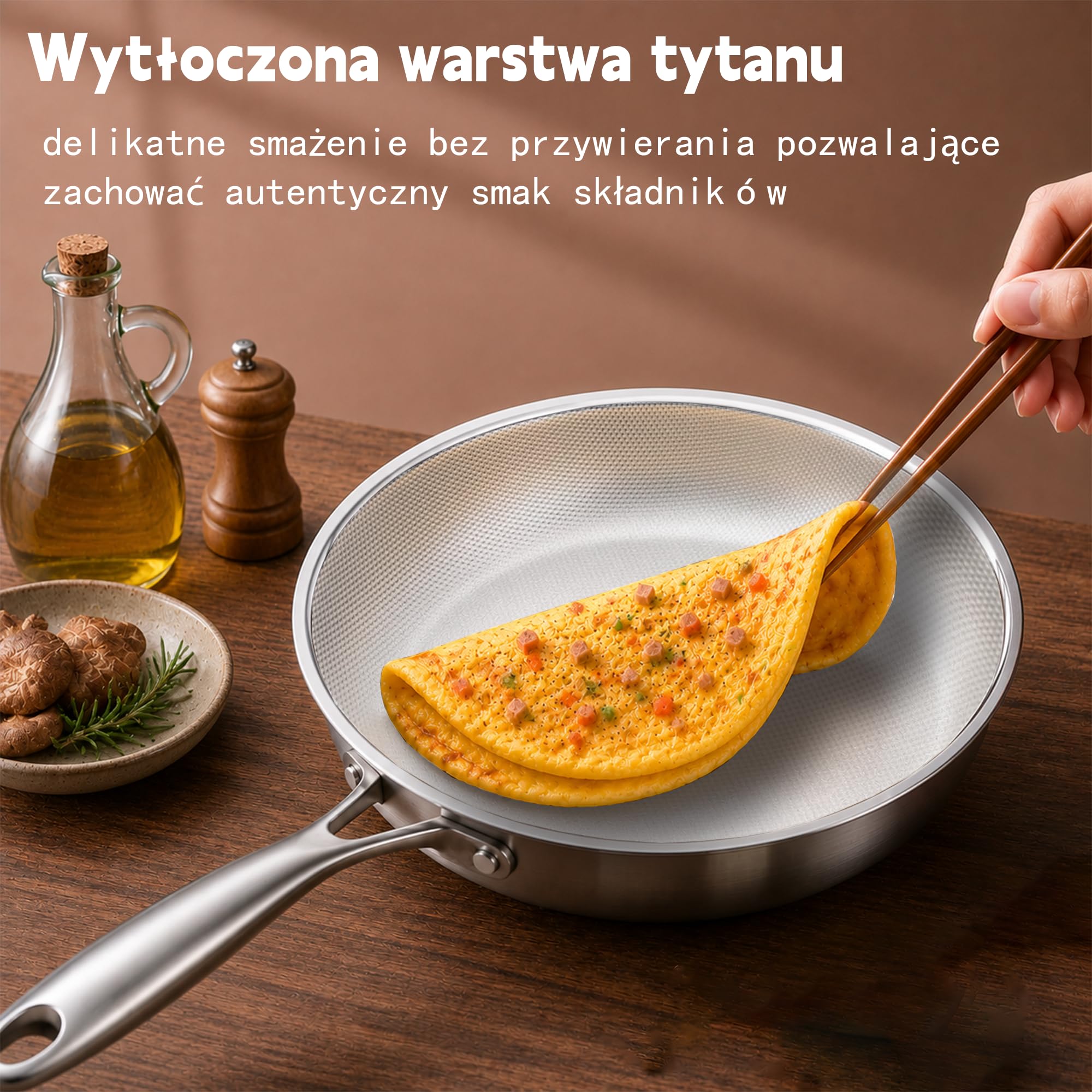 SSGP Patelnia z tytanu 28cm 3-warstwowa, bez PFOA | łatwy do czyszczenia, odporny na rdzę, nieprzywierający, z pokrywką