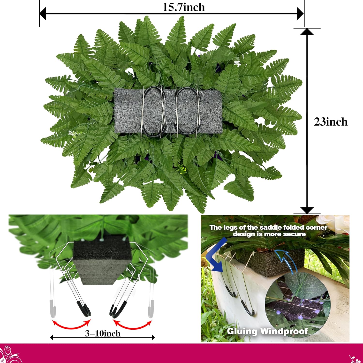 Artificial Grave Flower for Cemetery,Headstone Flower Saddle,Red Rose and Pink Lily for Xmas Decorative,Easy Fit - Image 3