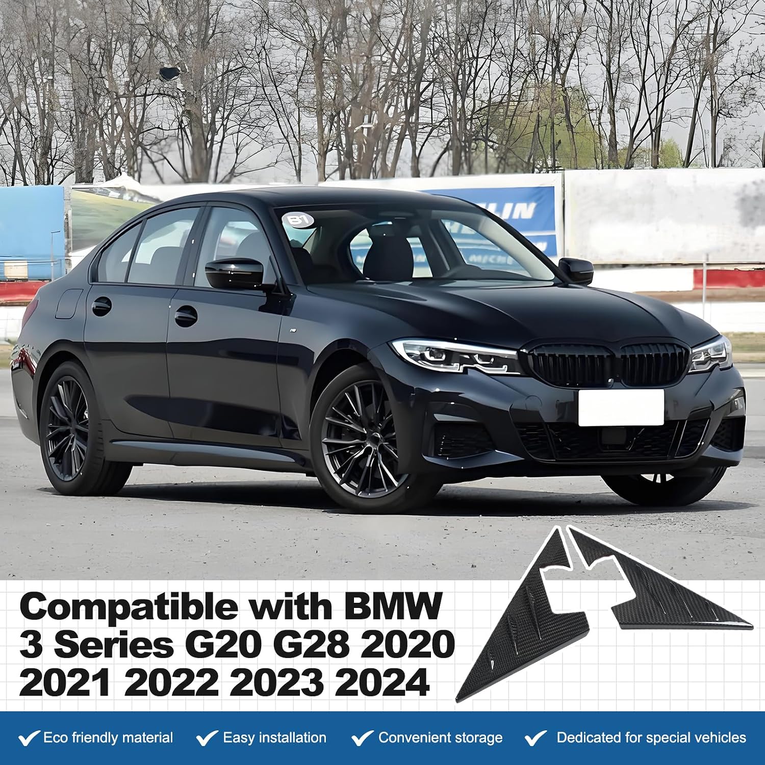 Rearview Mirror Side Spoiler Cover Trim Compatible with BMW 3 Series G20 G28 2020-2025,Exterior Mirror Base Cover,A-Pillar Driver Mirror Front Side Window Panel Trim Accessories 2PCS (Black Carbon)