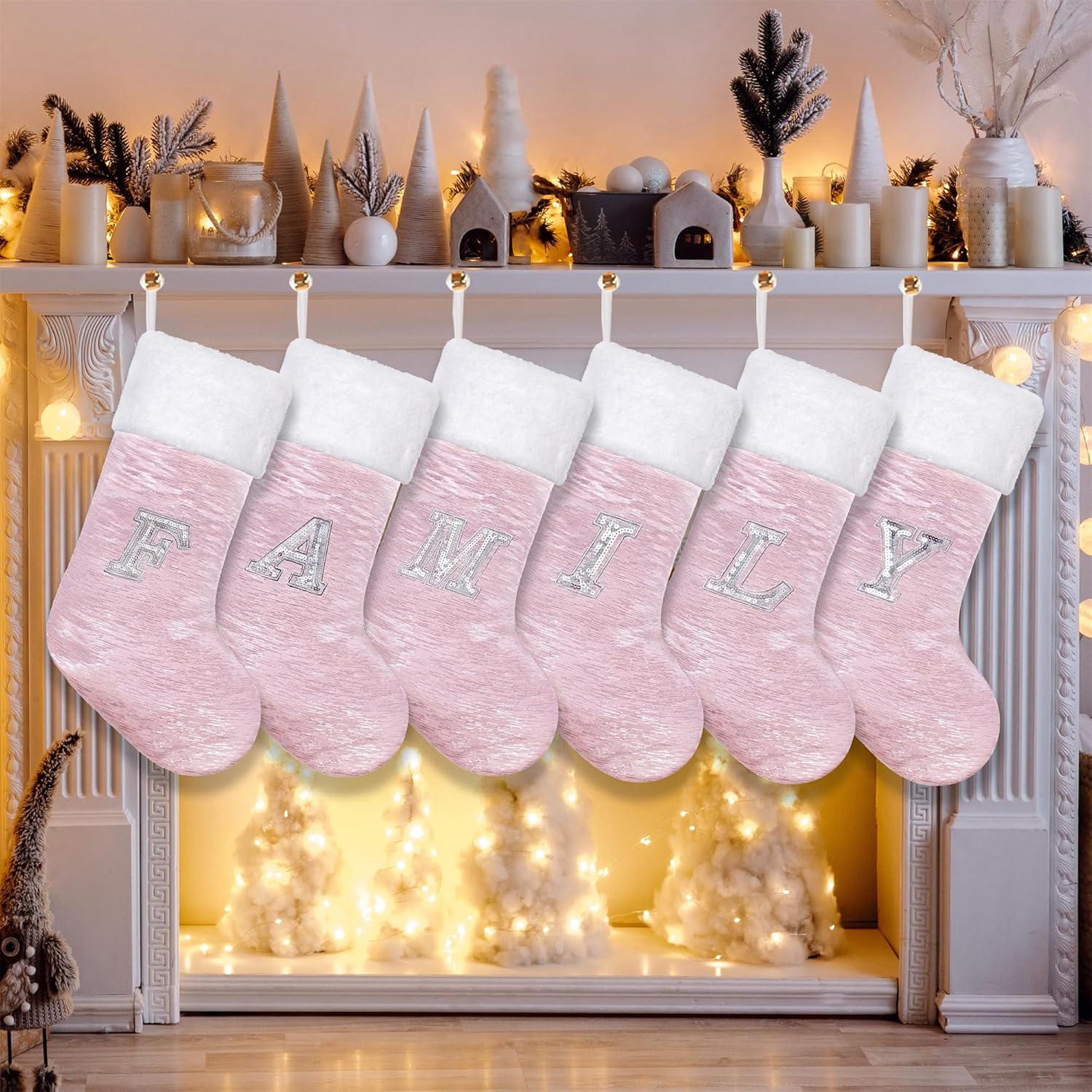 LUBOT Initial Christmas Stockings Letters Stocking Monogram Alphabet Sequin Embroidery 20" Personalized Custom Name Xmas Family Stocking Large Fireplace Decor Pink Letter D - Image 3
