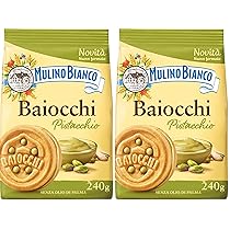 Mulino Bianco Biscotti Baiocchi al Pistacchio, Biscotti con Pistacchio e Pastafrolla Ideali per Colazione o Merenda, Senza Olio di Palma, 1 Sacchetto da 240g (Confezione da 2)
