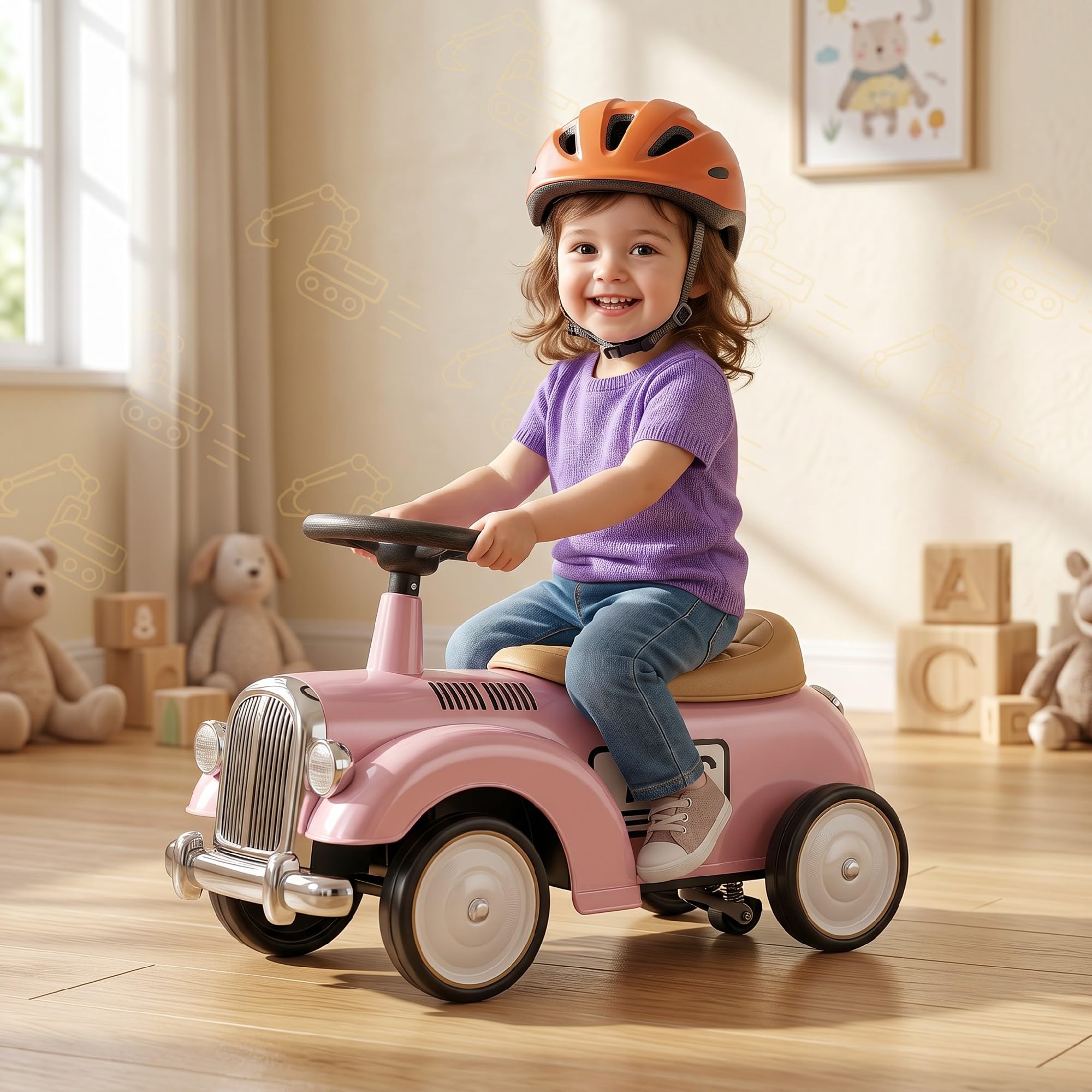 AIYAPLAY Kids Ride On Sliding Car, Foot to Floor Slider with Steering Wheel and Horn, Under-Seat Compartment - Image 2