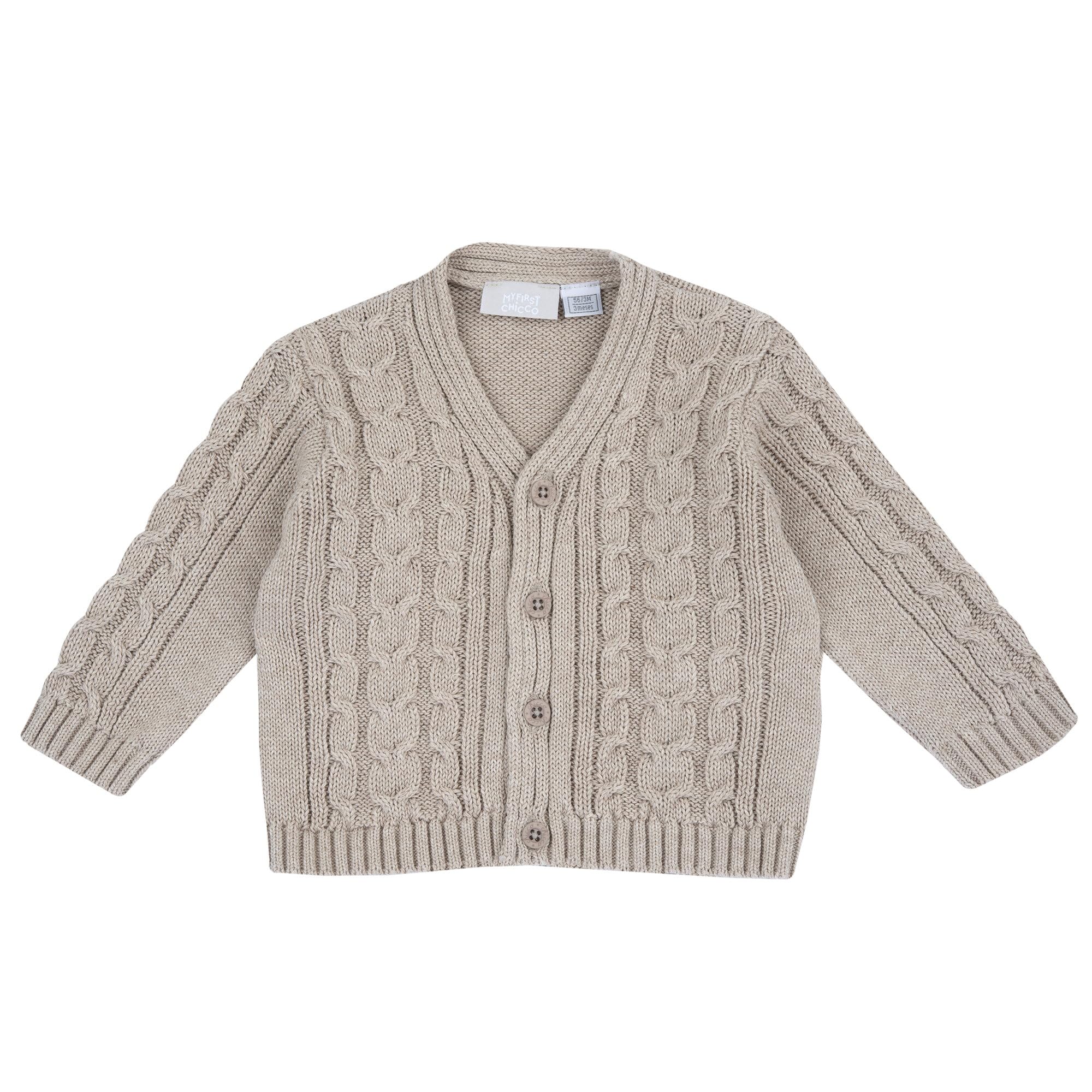 Chicco, Cardigan in maglia misto cotone e lana, Beige, 3 mesi