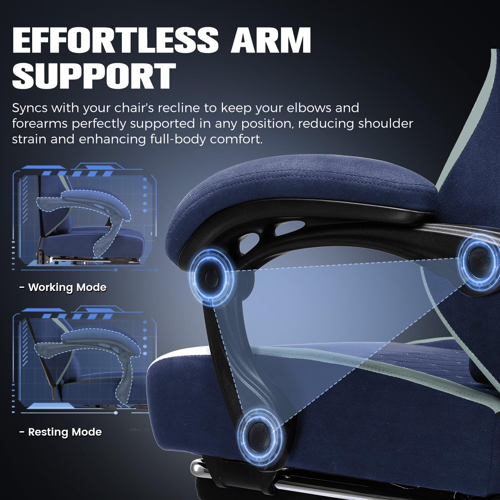 GTPLAYER Sedia da gaming ergonomica, sedia da ufficio in tessuto traspirante, larga e alta, girevole, con poggiapiedi, supporto lombare regolabile e poggiatesta, Blu scuro