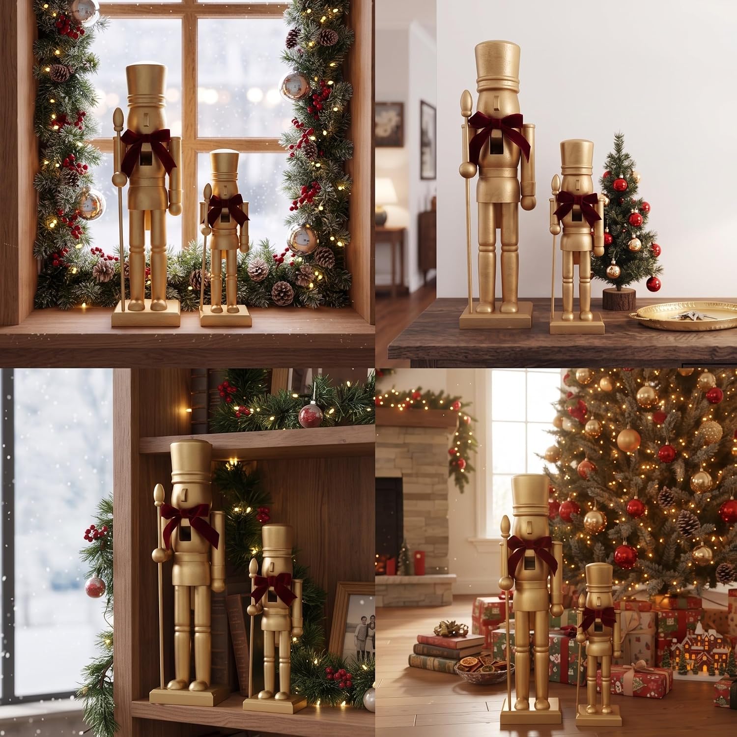 Wenqik 2 Pcs Gold Christmas Nutcracker Decor Ornaments Neutral Figurine