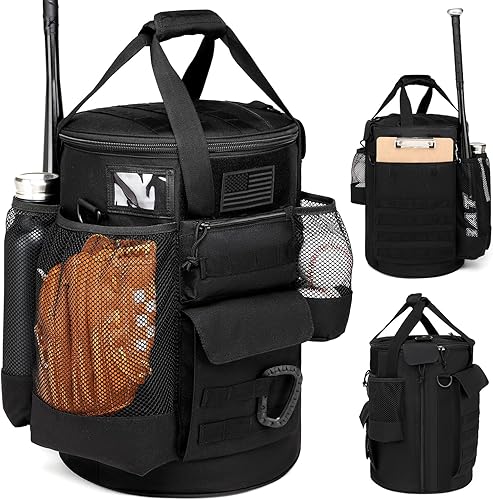 SunForMorning Bolsa de cubo de béisbol, organizador de accesorios de entrenamiento de béisbol, bolsa de cubo de sóftbol estilo táctico con parte