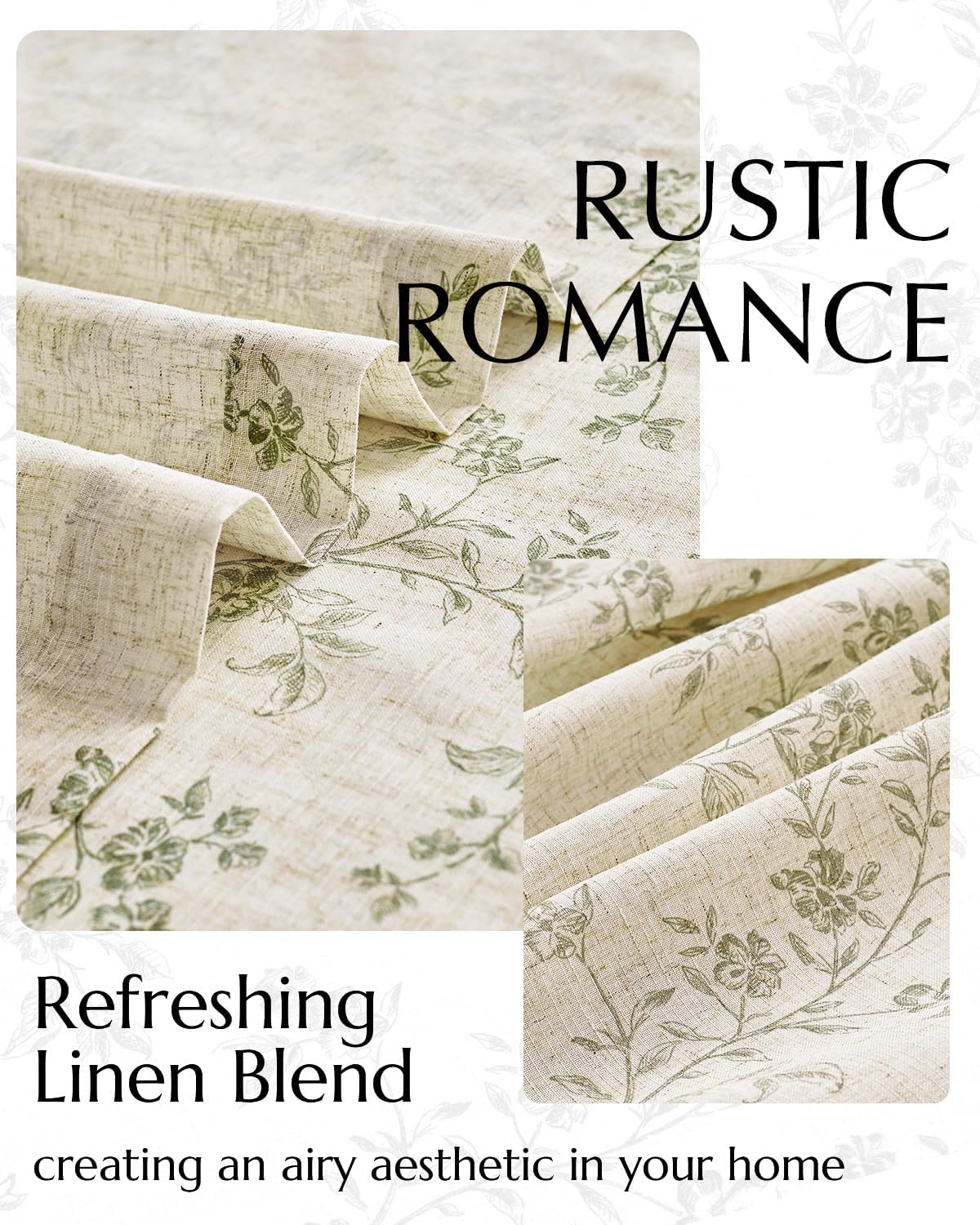 jinchan Linen Floral Curtains for Living Room 96 Inch Length Sage Green Printed Curtains Back Tab French Country Farmhouse Flower Patterned Drapes Bedroom Window Curtain Set 2 Panels