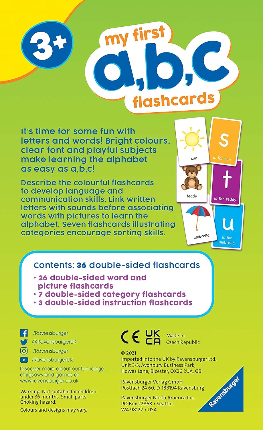 Ravensburger My First ABC Flash Card Game Kids Age 3 Years Up - Ideal Early Learning, Object Recognition, Alphabet, Reading and Spelling