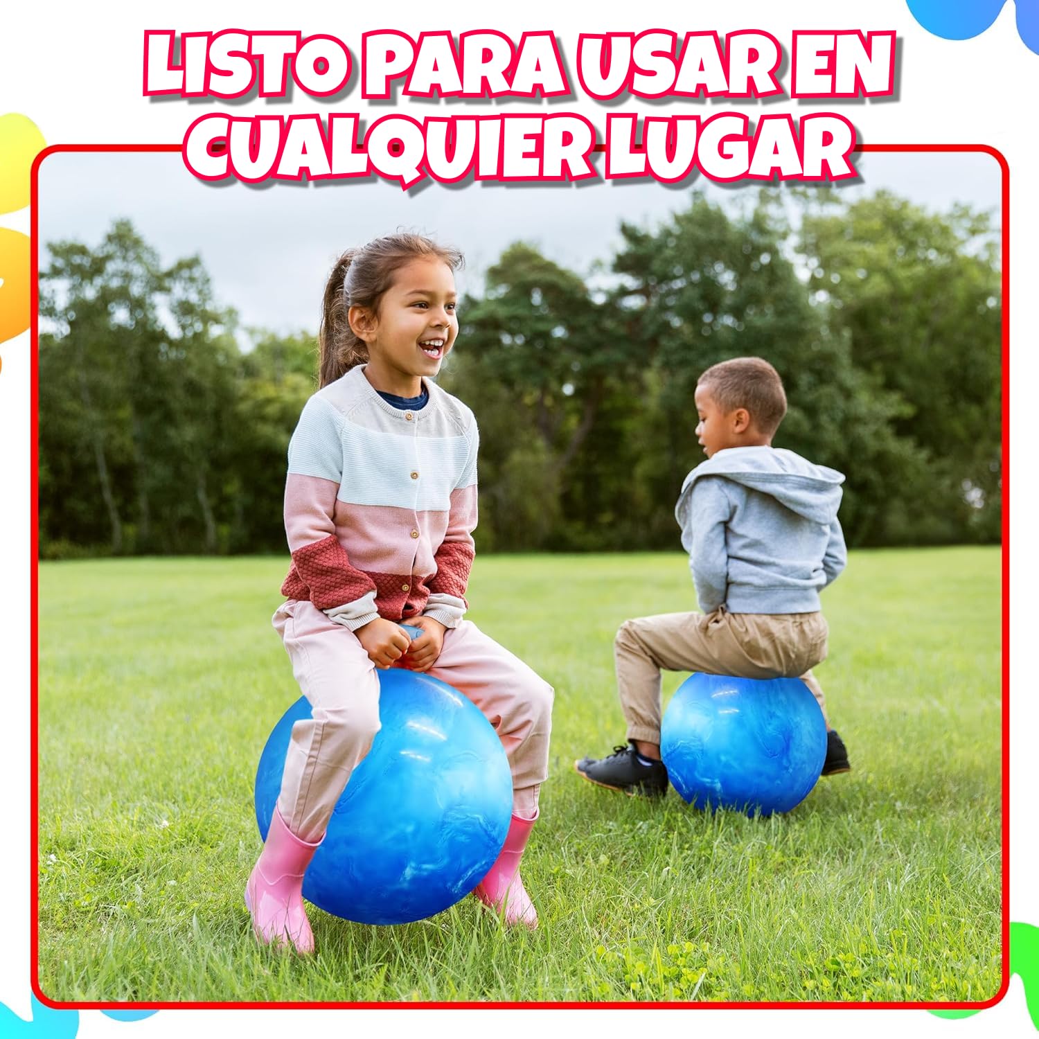 Bedwina Pelota saltarina niños – Pelota de 50,1 cm con asa y Bomba, Juguete Inflable Duradero y Seguro para Saltar y Jugar en Interiores y Exteriores