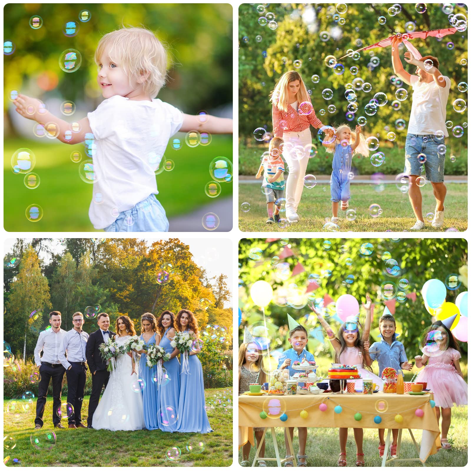 4 pistole per bolle di sapone, per bambini, 5000+ bolle/min, con soluzione per bolle di sapone, luce LED, regalo per bambini, compleanno, festa, matrimonio