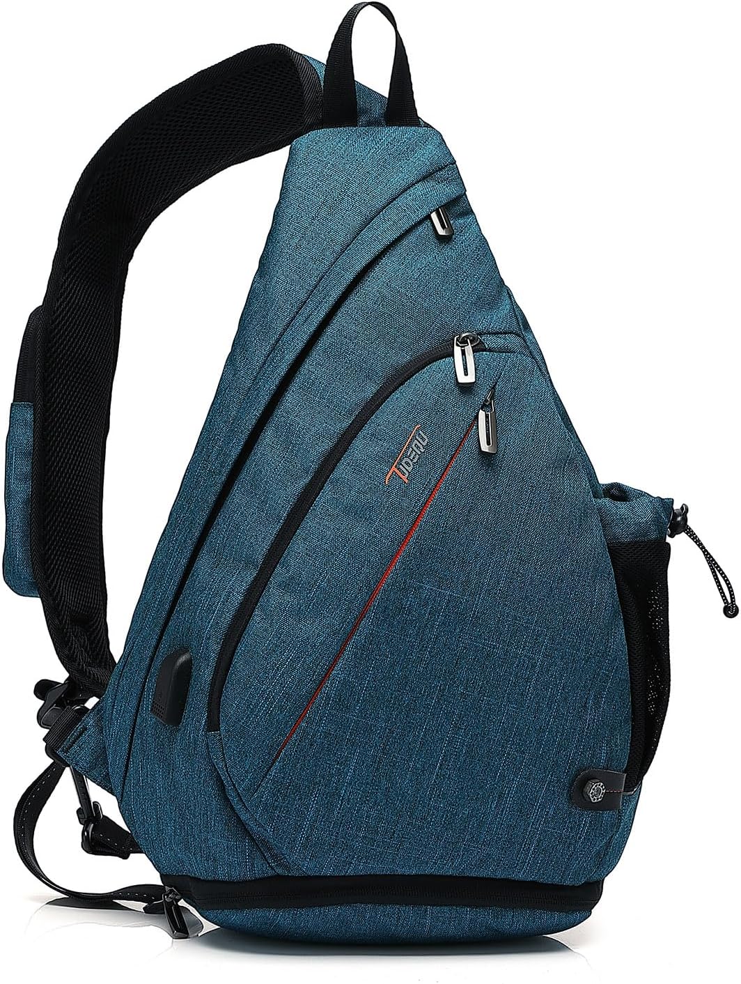 TUDEQU Sling Bags for Men,8 Pockets One Shoulder Backpack Large 19L,Crossbody,Single Strap,Black,Travel,Hiking,Women