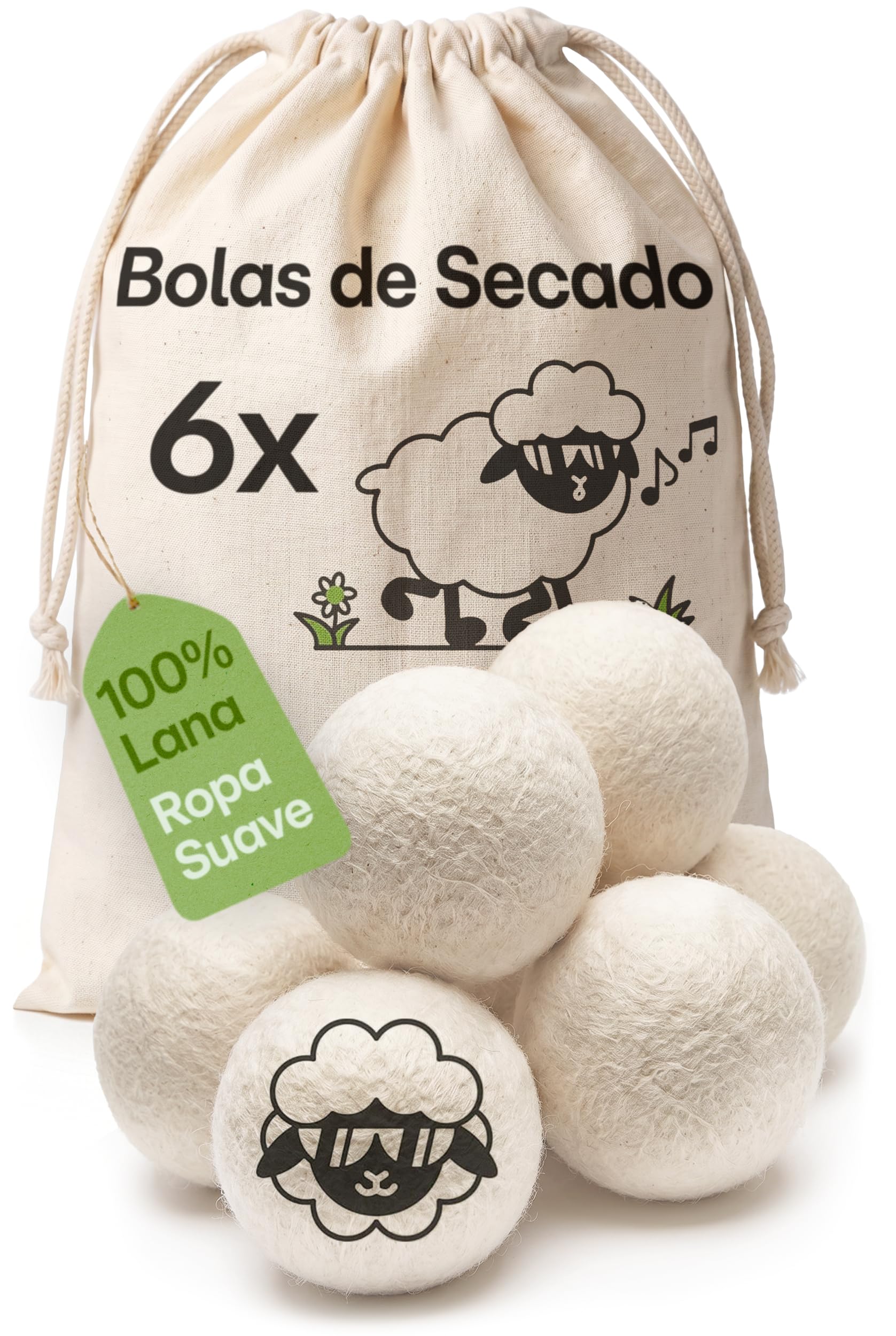 Praknu Wool Dryer Balls Set of 6-100% Organic Sheep's Wool - Soft and Fluffy Clothes - Save Energy - Ideal For Down