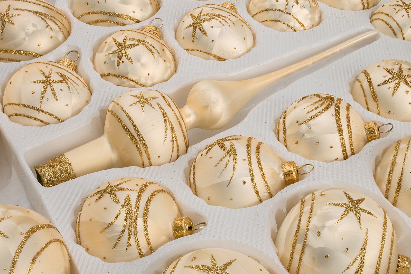 39 TLG. Glas-Weihnachtskugeln Set in Ice Champagner Gold Komet- Christbaumkugeln - Weihnachtsschmuck-Christbaumschmuck