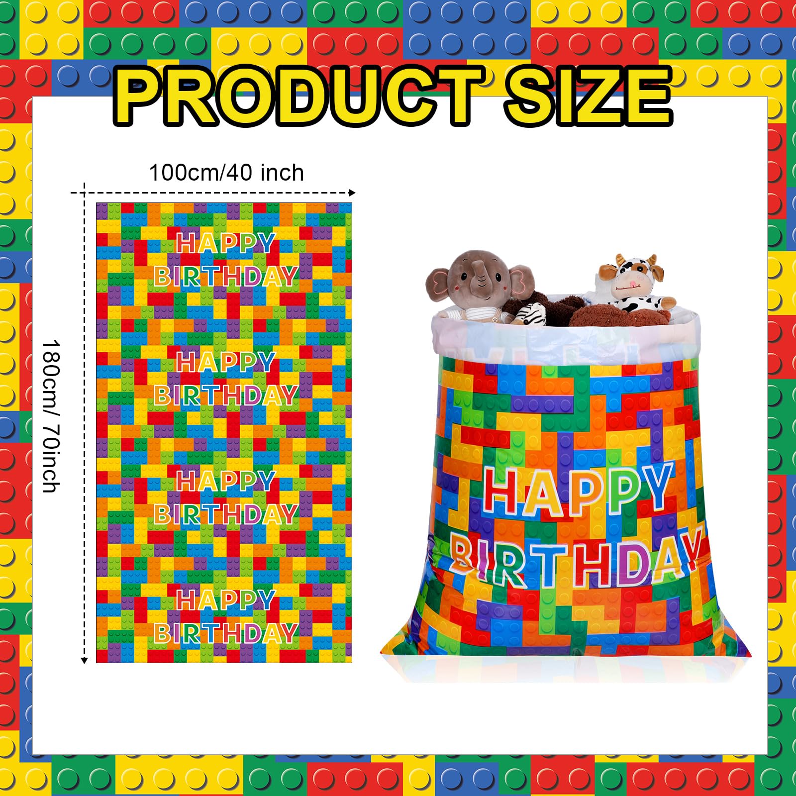 Ctosree 2 Pcs 70" x 40" Extra Large Jumbo Gift Bag Building Block Plastic Giant Gift Bags Oversized Gift Wrapping Bags with 2 Rolls Ribbons for Birthday Party Baby Shower Favor Holiday Supplies