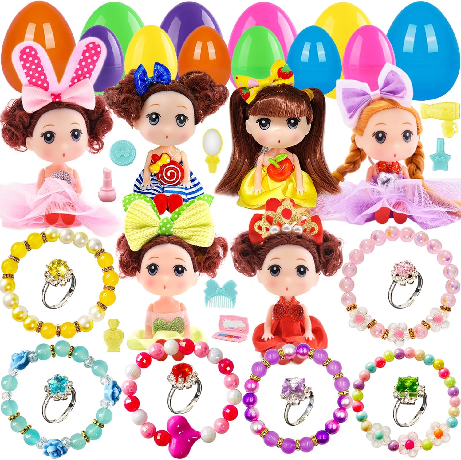 Prefilled Easter Eggs with Toys Easter Eggs Filled Easter Basket Stuffers for Toddler Girls Kids with Toys Dolls Girl Gifts Egg Hunt Non Candy Fillers Age 3 4 5 6 7 8+ Years Old