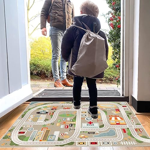 Miniatura 4 de Alfombra de juegos para niños, alfombra de juego de vida urbana para autos de juguete y trenes, alfombra de área de juegos con respaldo de goma,